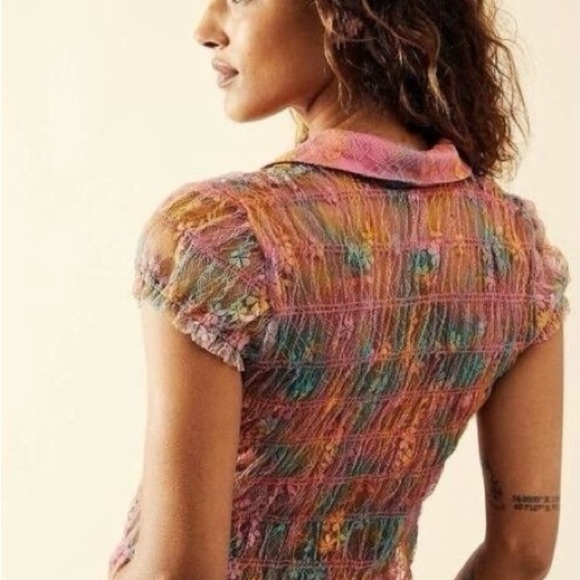 NWOT Free People Multicolor Julie Printed Lace Top OB1470182 size XS - Picture 2 of 3